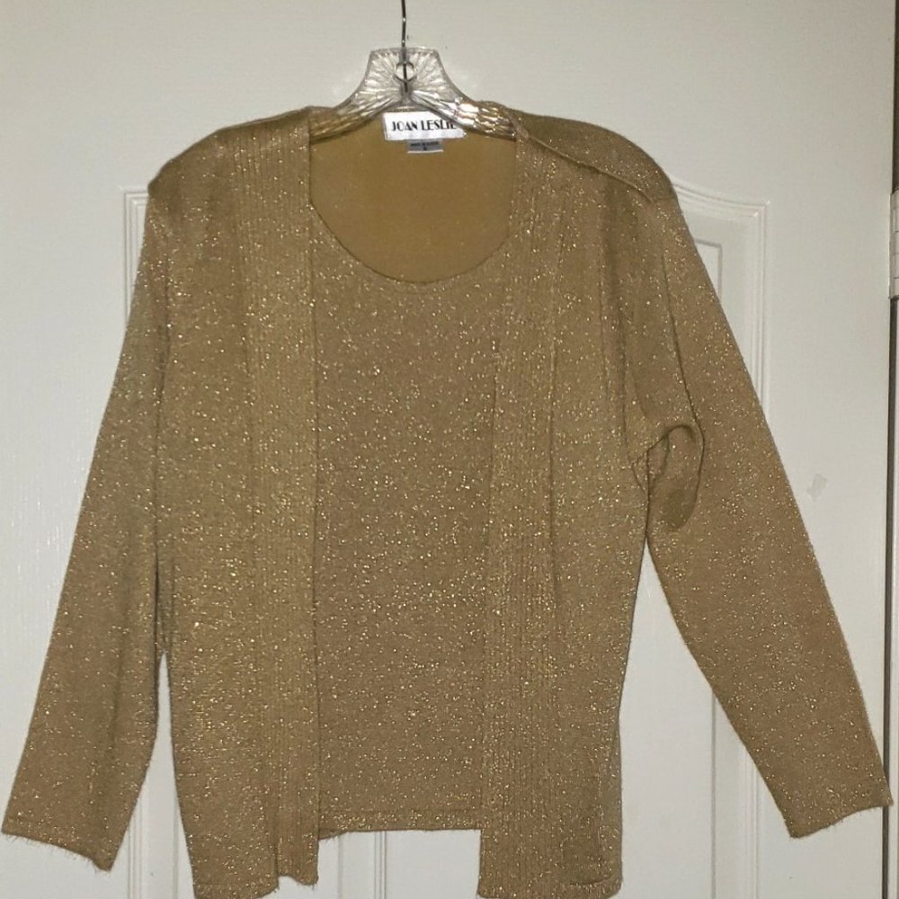 Joan Leslie Women's Twin Set Blouse Size Small Gold Sparkly